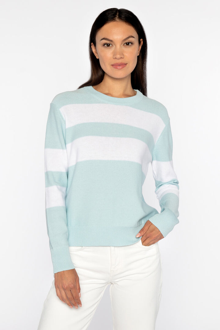 Kinross Crop Stripe Crew in Opal and White - Mildred Hoit
