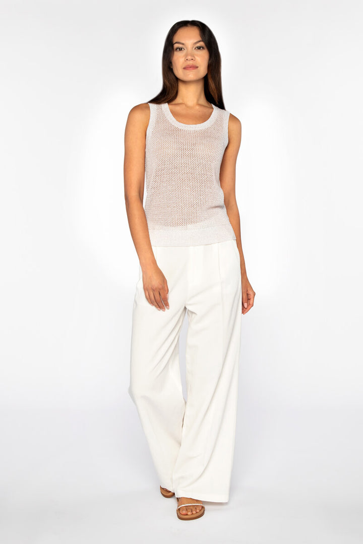 Kinross Lurex Mesh Cardigan and Tank Set in Sandstone - Mildred Hoit