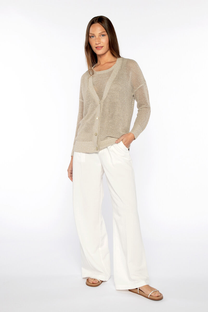 Kinross Lurex Mesh Cardigan and Tank Set in Sandstone - Mildred Hoit