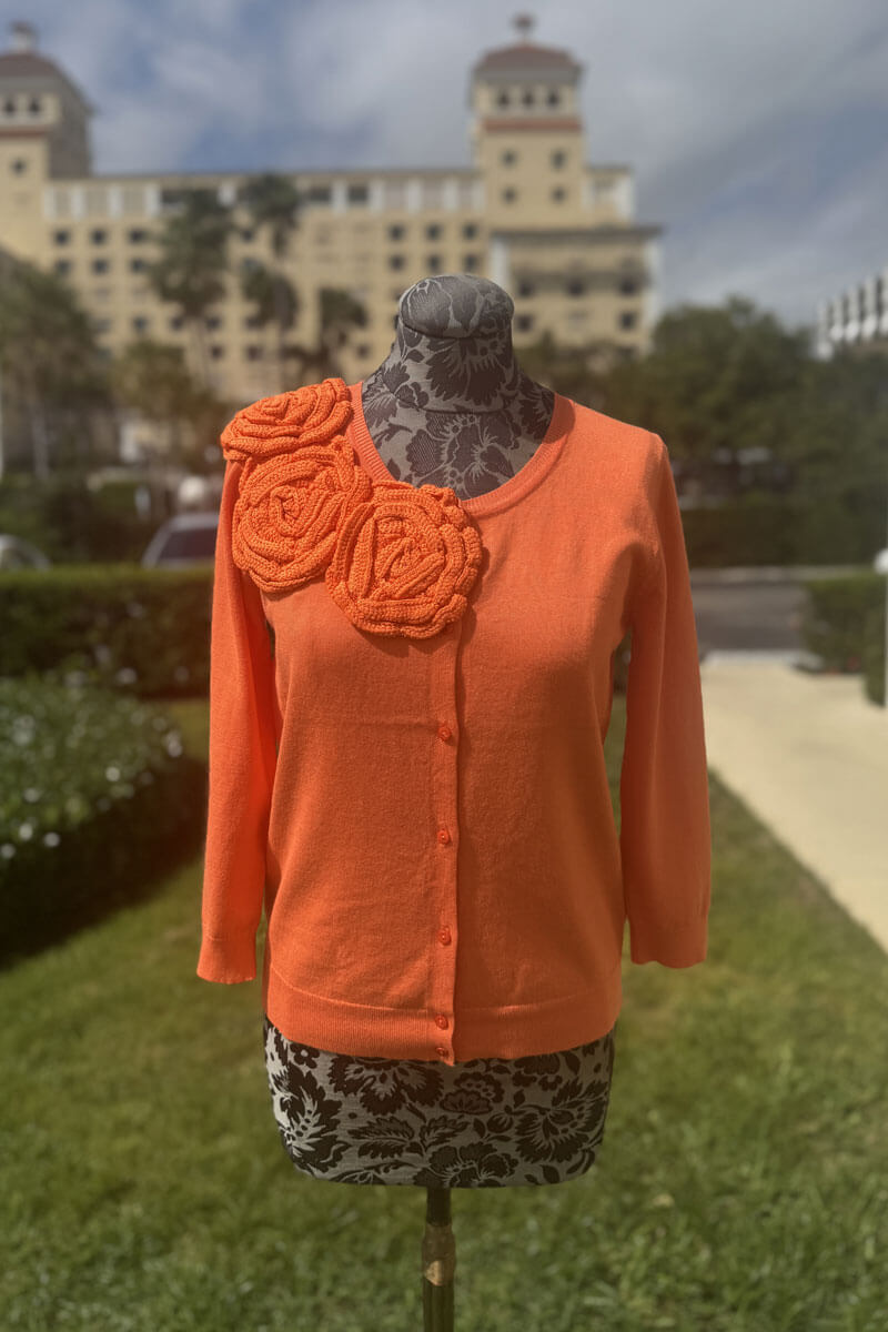 Leo & Ugo Sweater with Floral Decoration in Orange - Mildred Hoit