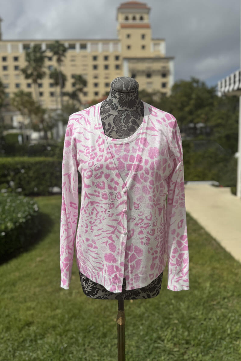 Leo & Ugo Pink Animal Print Twin Set Sweater - Mildred Hoit