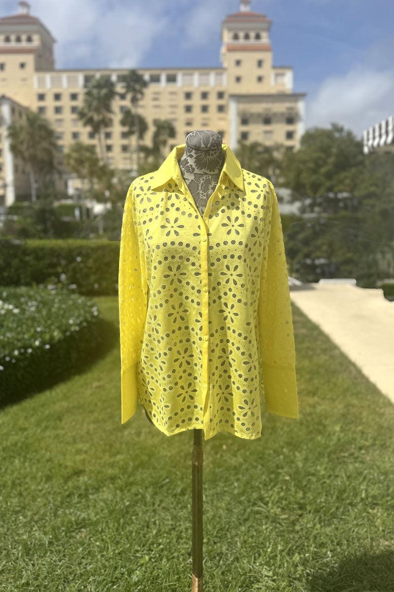 Leo & Ugo Eyelet Blouse in Yellow - Mildred Hoit
