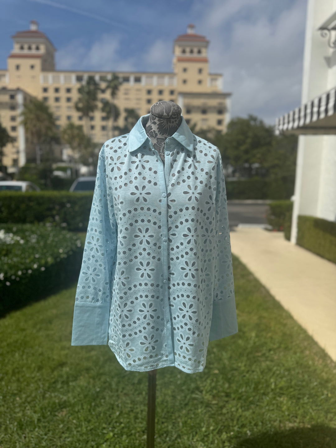 Leo & Ugo Eyelet Blouse in Light Blue - Mildred Hoit