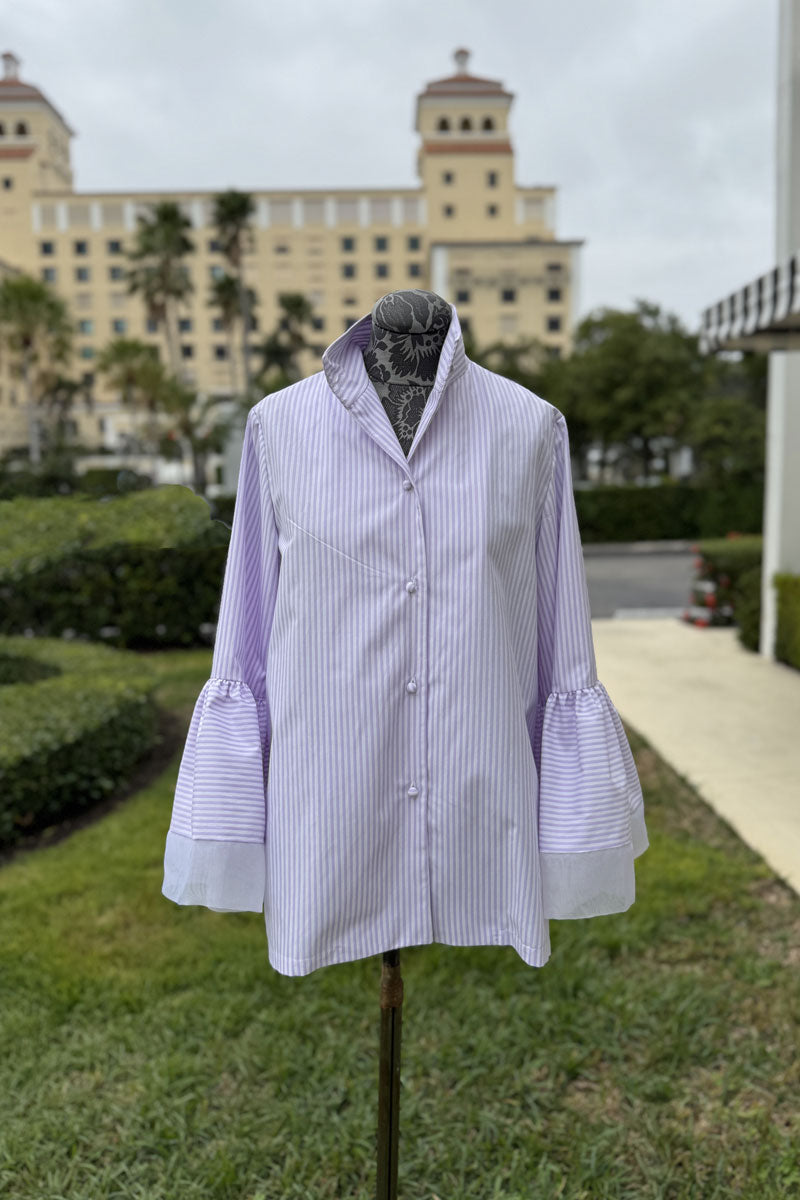 Bella Striped Cotton Blouse in Lavender - Mildred Hoit