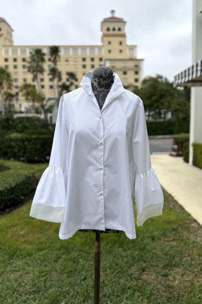 Bella Striped Cotton Shirt in White - Mildred Hoit