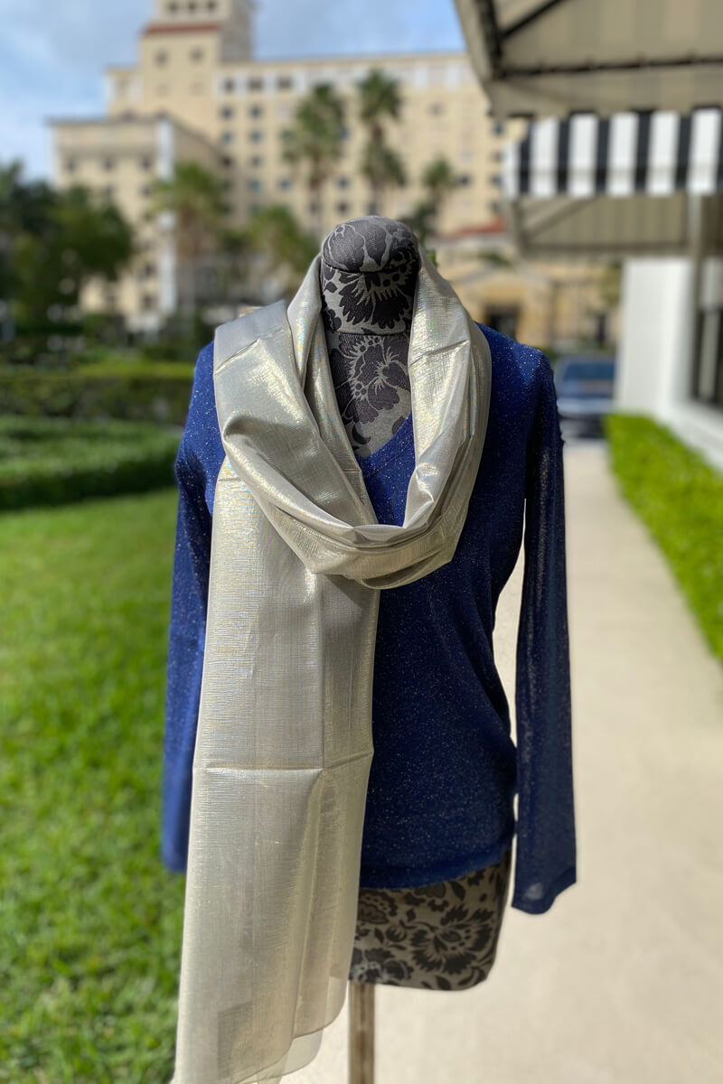 Sirius Top and Grace Stole in Bleu available at Mildred Hoit in Palm Beach.