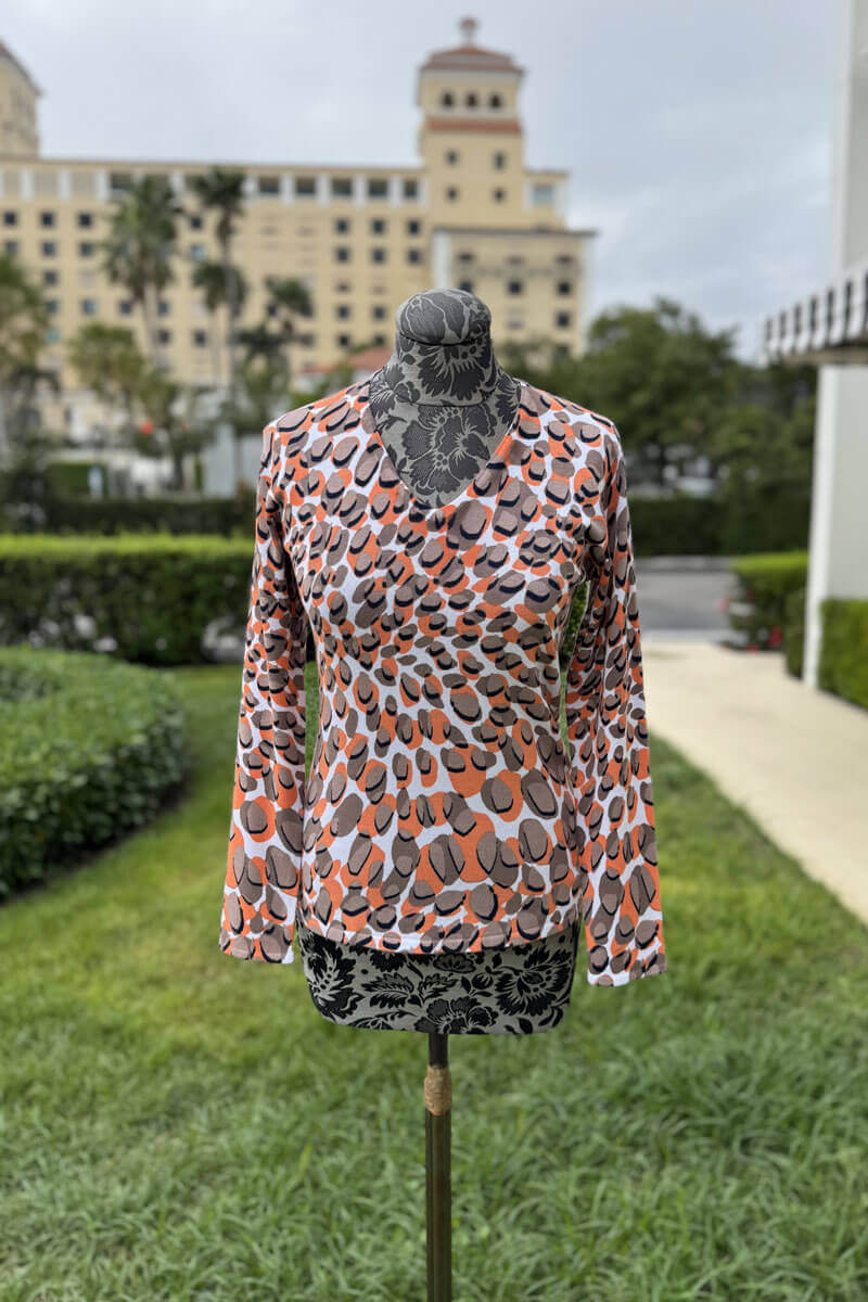 Knit Animal Print Sweater in Toffee and Orange - Mildred Hoit