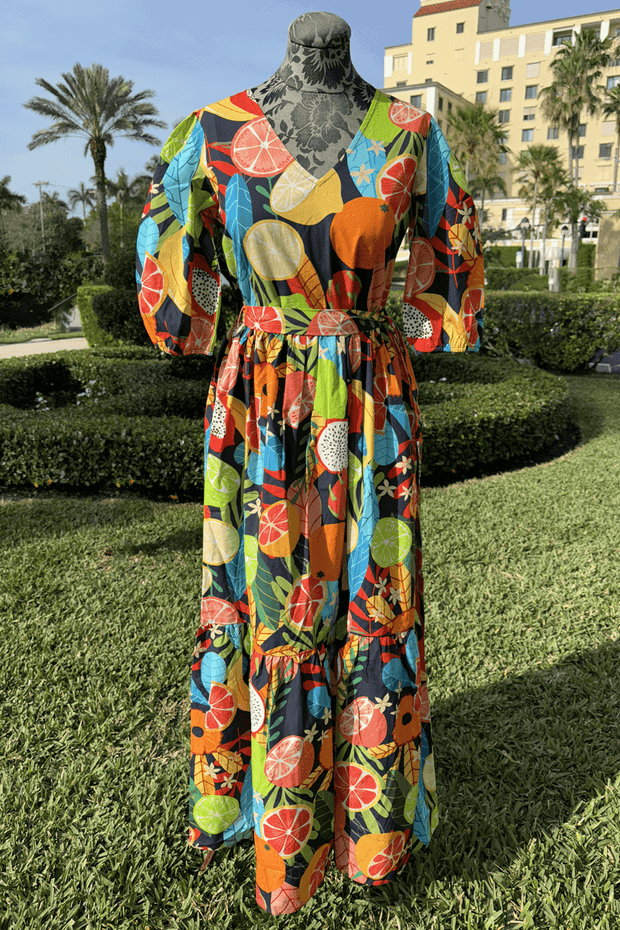 Maude Cotton Fruit Maxi Dress available at Mildred Hoit in Palm Beach.