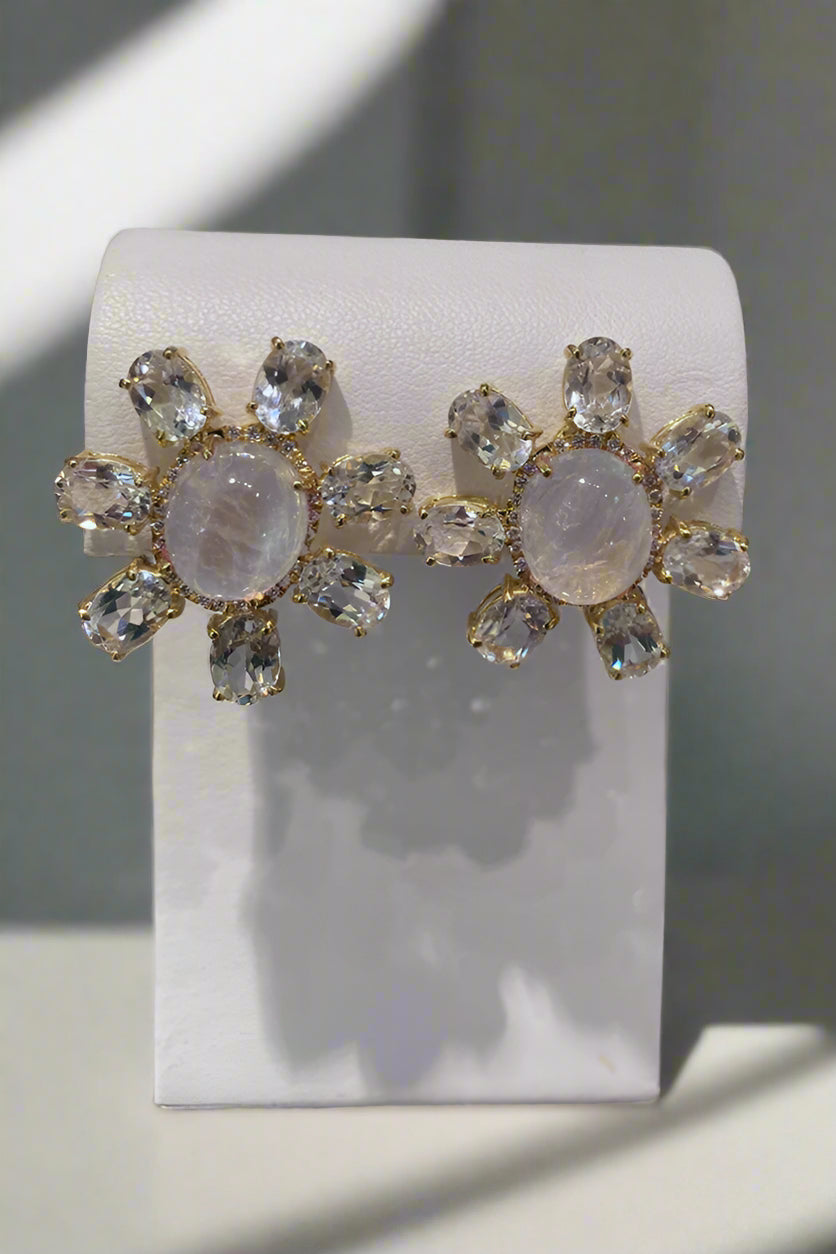 Mazza White Topaz and Moonstone Earrings - Mildred Hoit