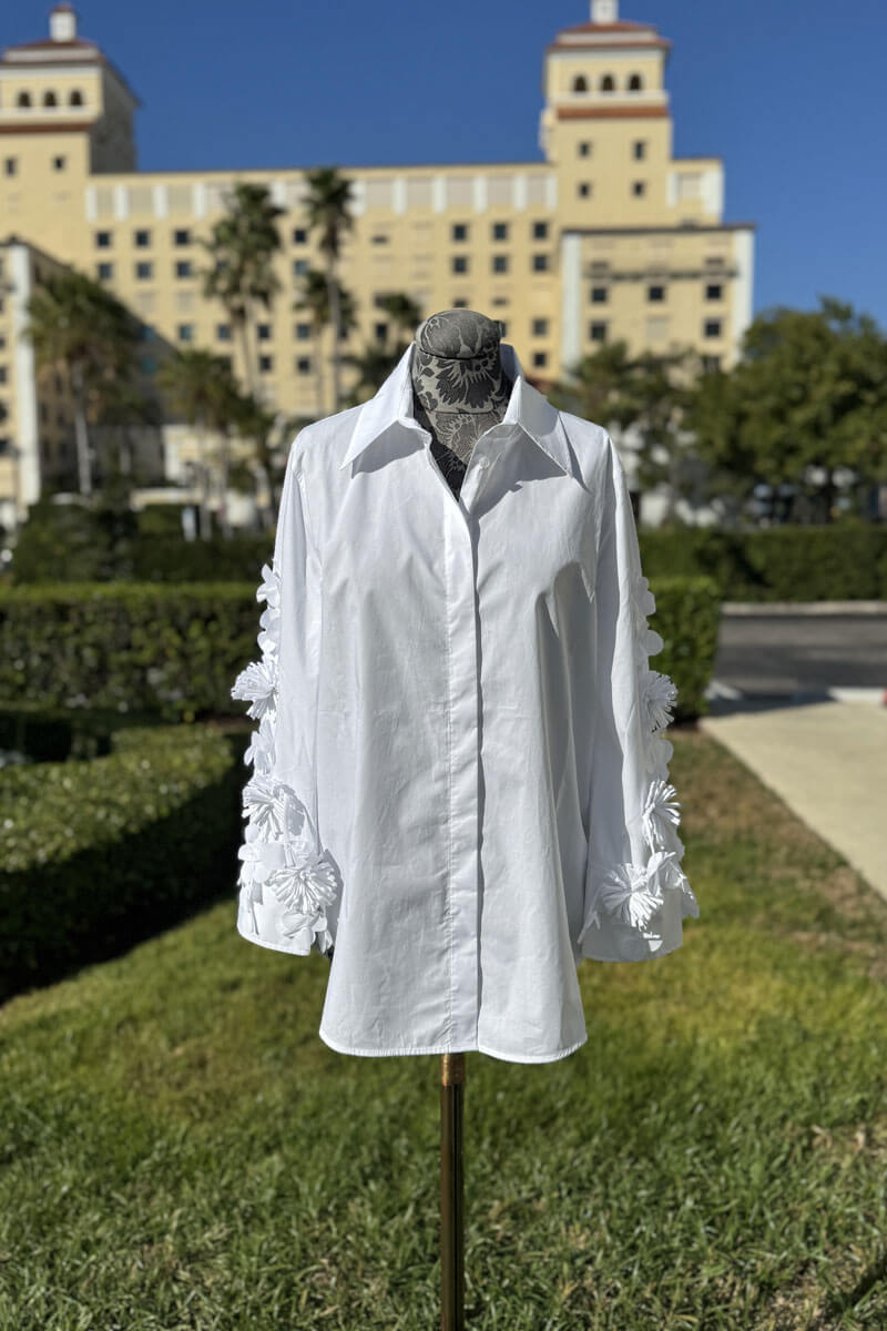 Italian White Button Down Shirt with Floral Detailing - Mildred Hoit