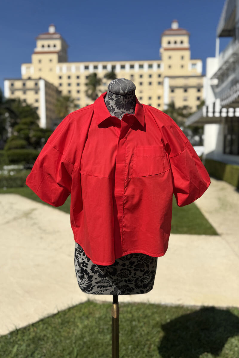 Italian Red Crop Blouse in Red - Mildred Hoit