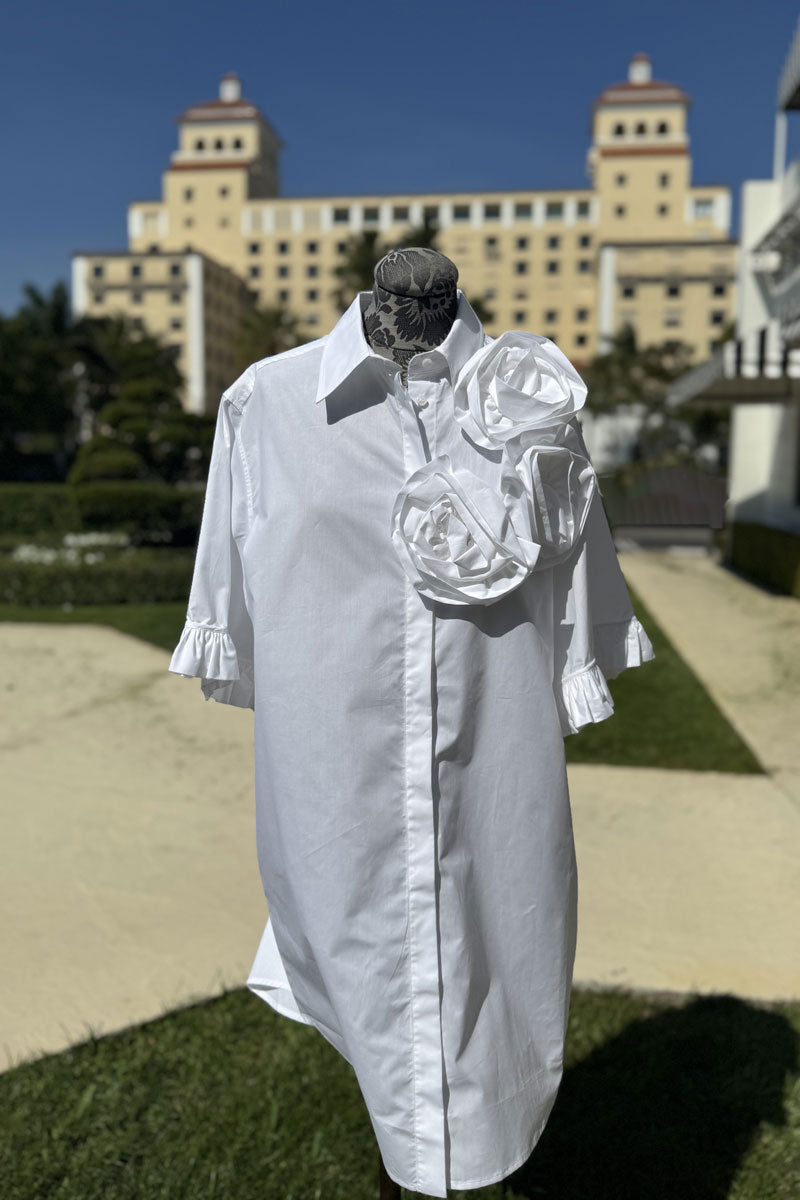 Italian White Cotton Dress with Floral Detail - Mildred Hoit
