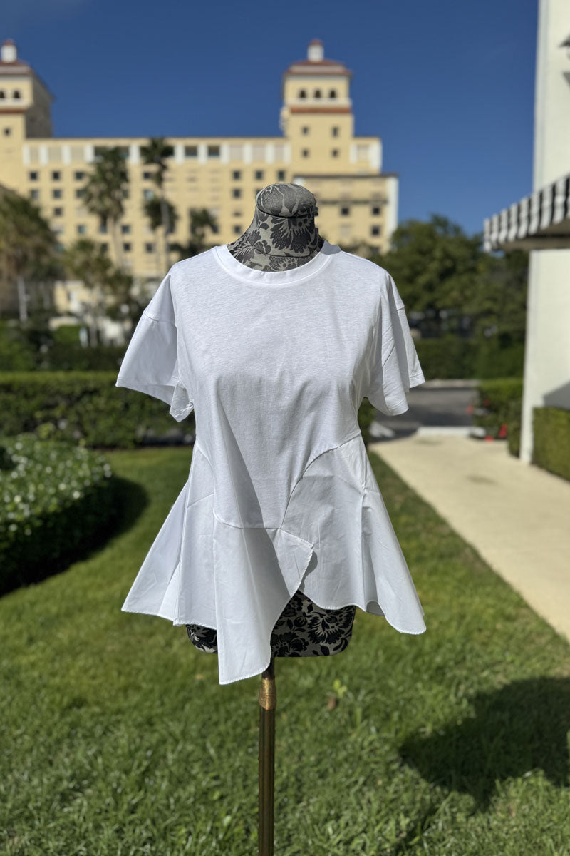Italian Cotton Hi Low Blouse in White - Mildred Hoit