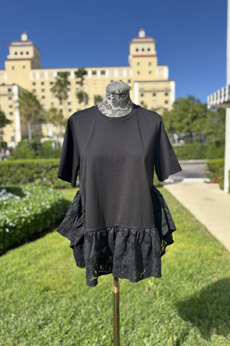 Italian Cotton Blouse with Lace Detail in Black - Mildred Hoit