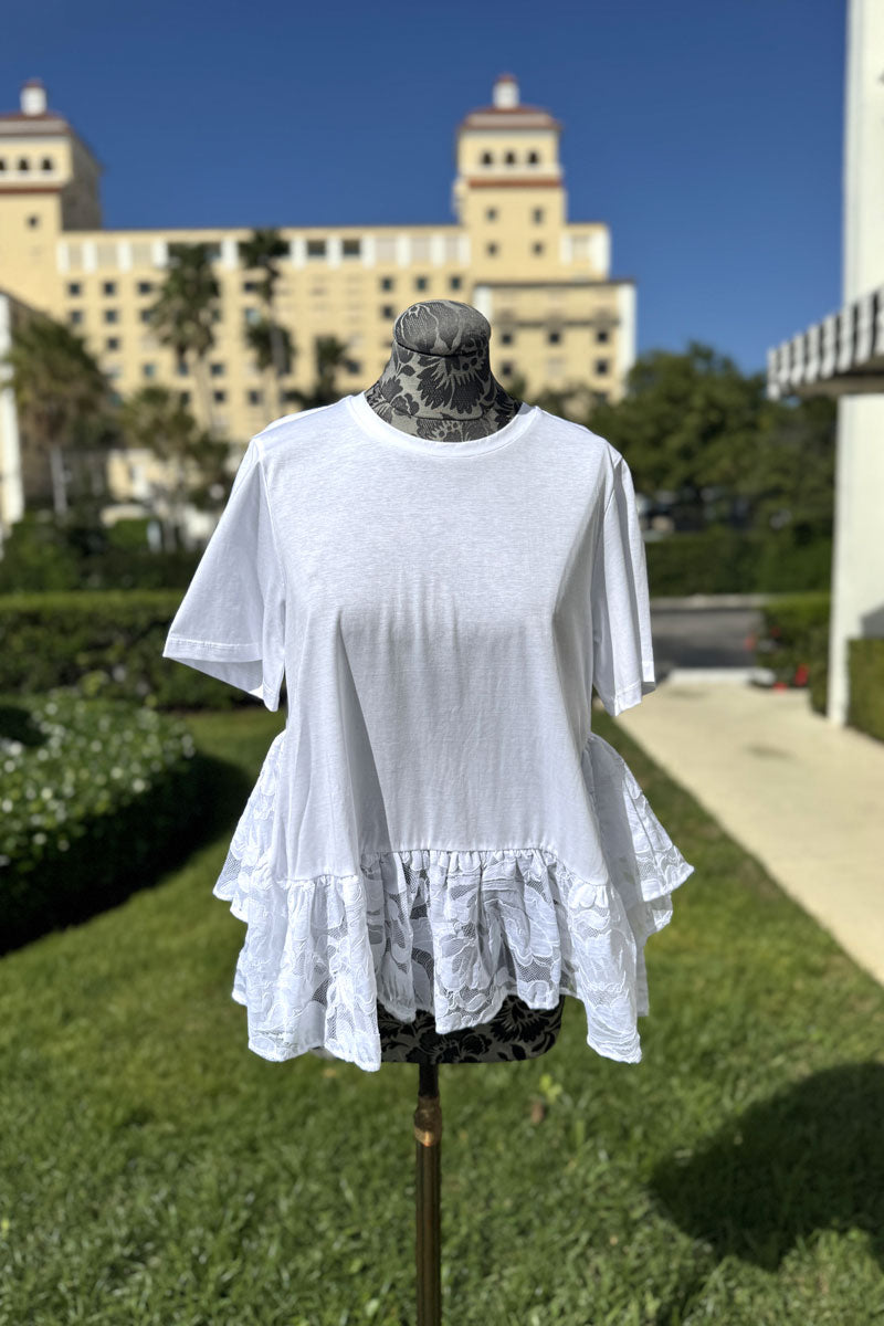 Italian Cotton Blouse with Lace Detail in White - Mildred Hoit
