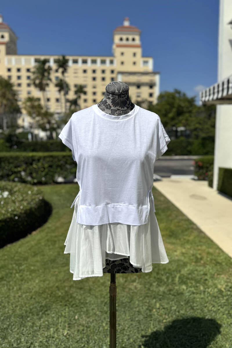 Italian Cotton Tee with Trim in White - Mildred Hoit
