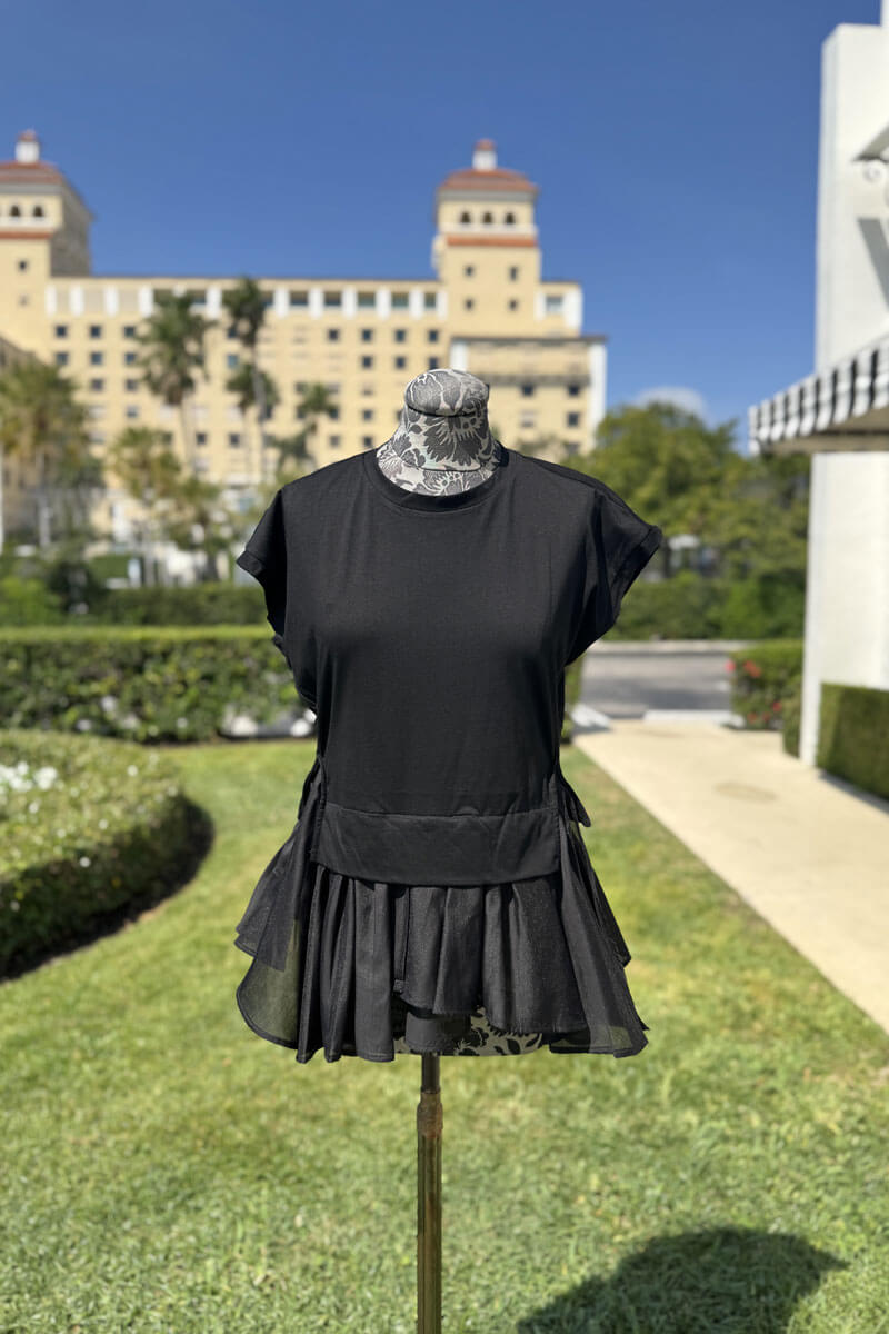 Italian Cotton Tee with Trim in Black - Mildred Hoit