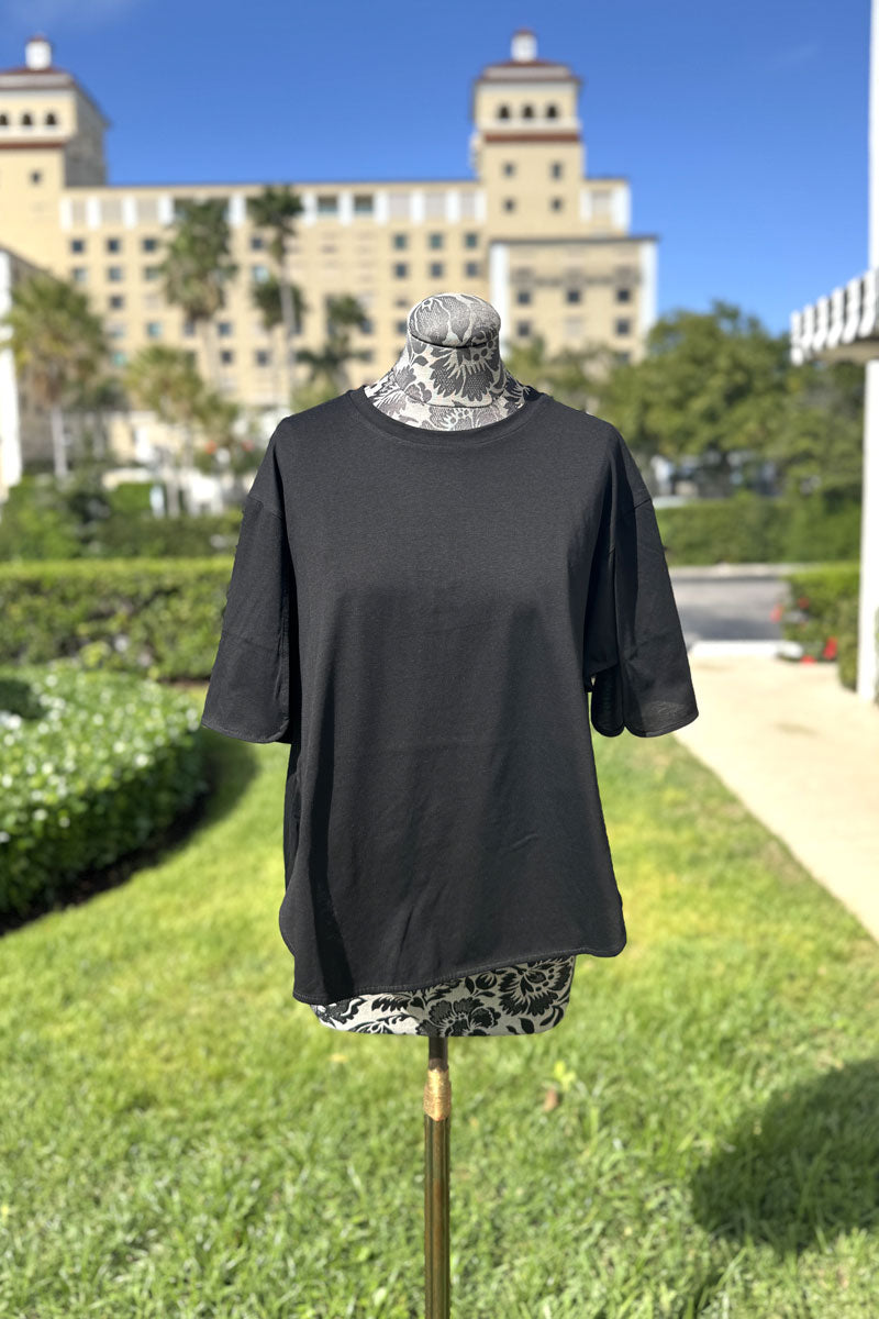 Solid Italian Cotton Tee in Black - Mildred Hoit