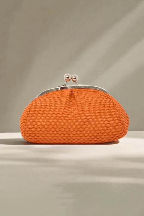 Orange Rafia Clutch Bag