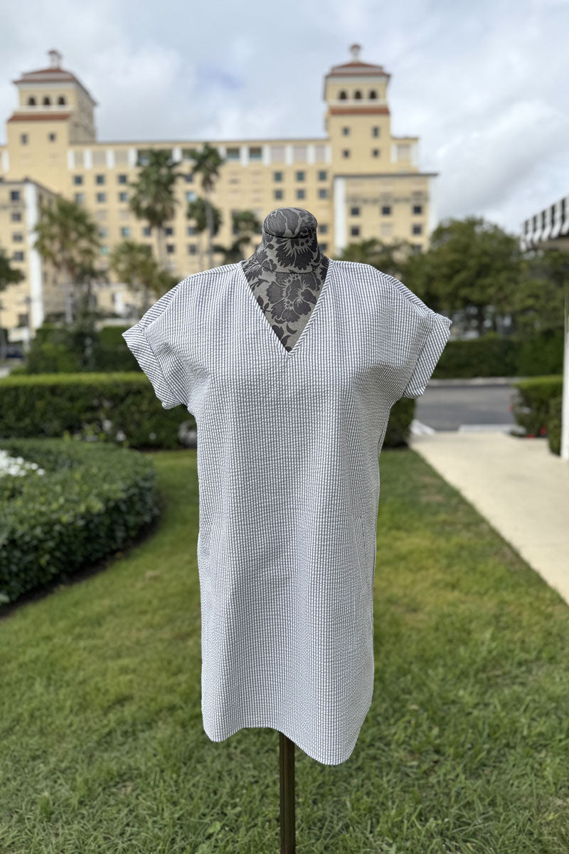 Peace of Cloth Seersucker Dress with Black Stripes - Mildred Hoit