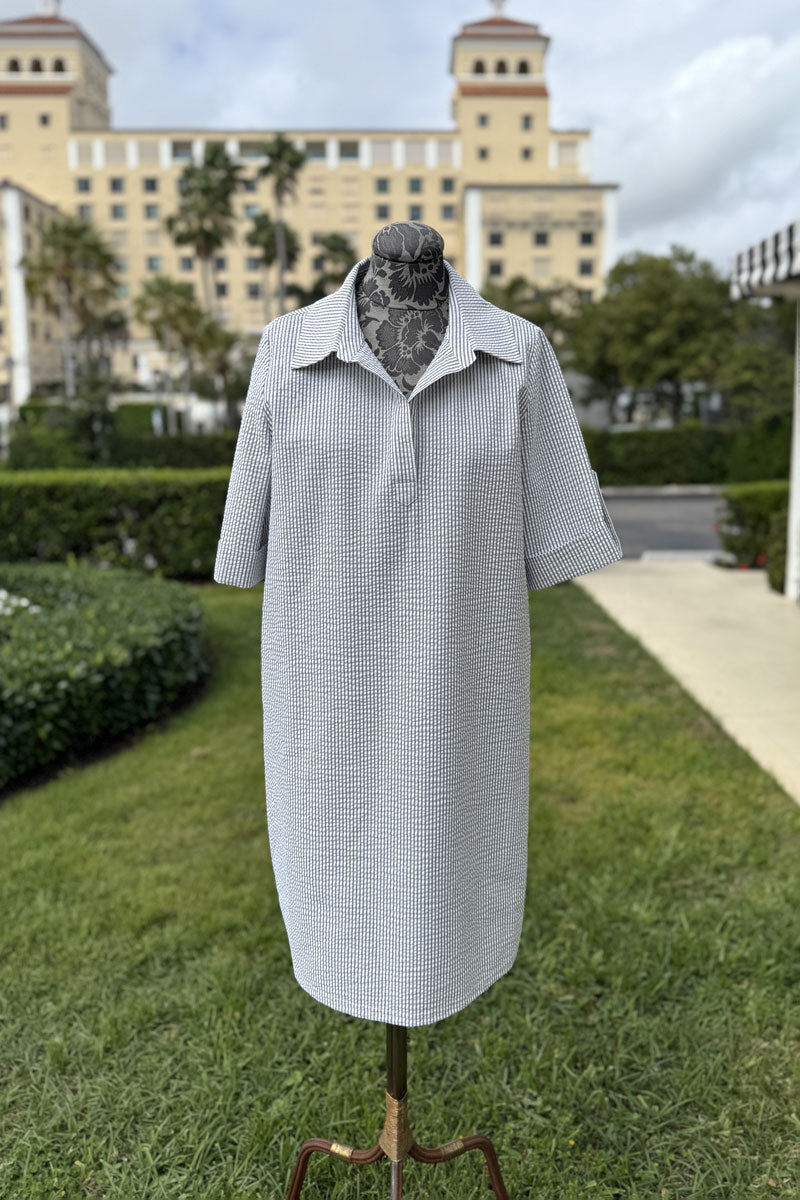 Peace of Cloth Seersucker Dress in Black Stripes - Mildred Hoit