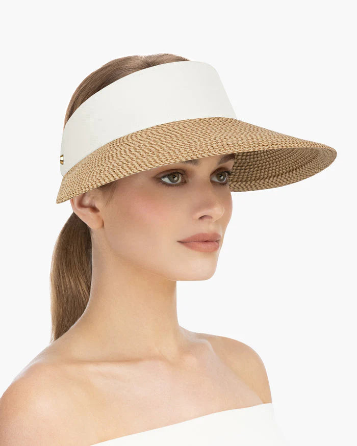 Eric Javits Champ II Visor in Peanut and White - Mildred Hoit