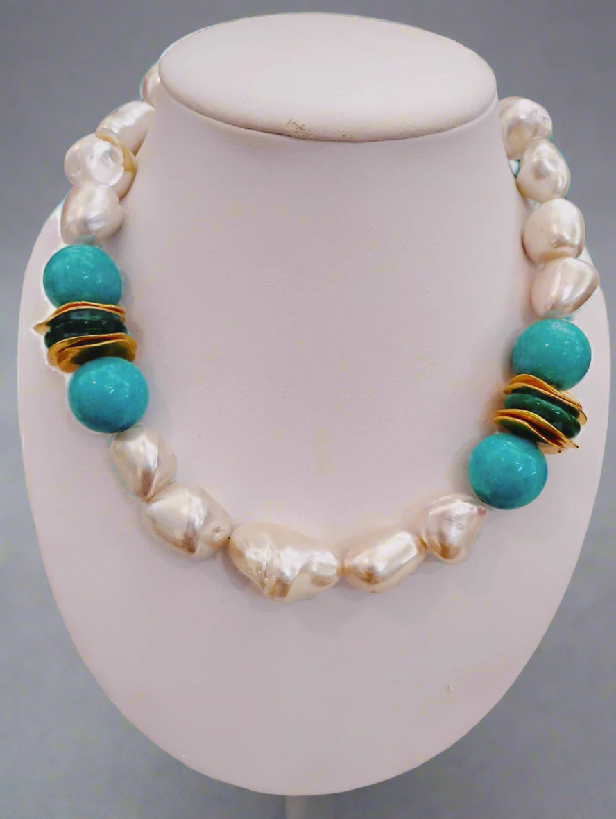 Pearl and Turquoise Bead Necklace