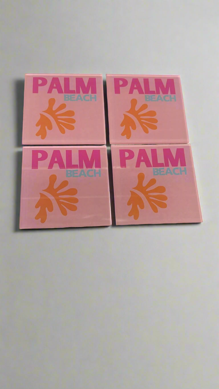 Travel Coaster Set: Palm Beach Coaster Set (4) & Lucite Holder - Mildred Hoit