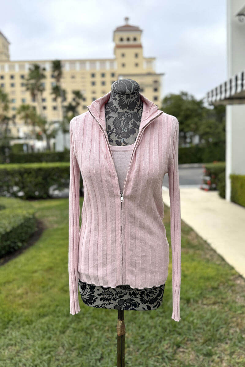 Pure Amici Ribbed Zippered Sweater Set in Petal Pink - Mildred Hoit
