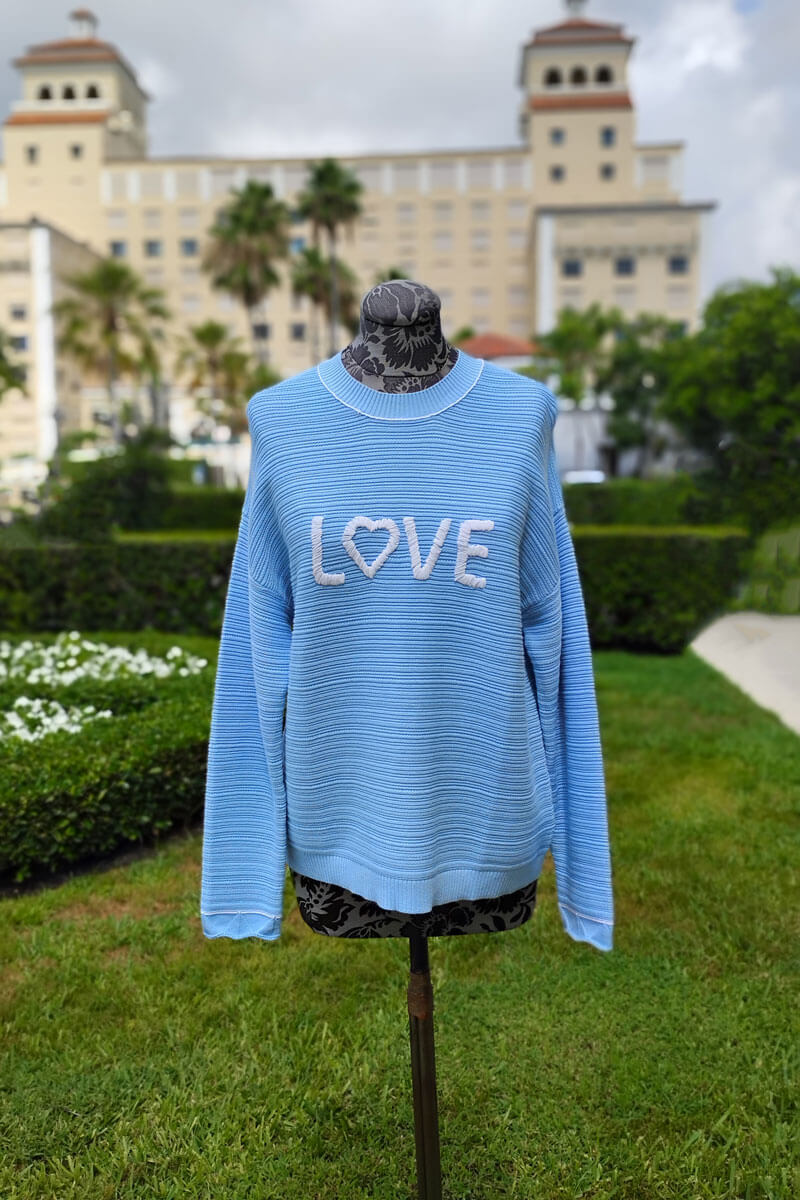 Pure Amici Love Sweater in Sky Blue and White - Mildred Hoit