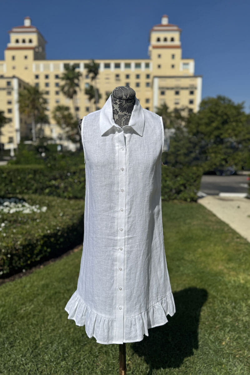 Sleeveless Dress with Ruffle Detail in White - Mildred Hoit
