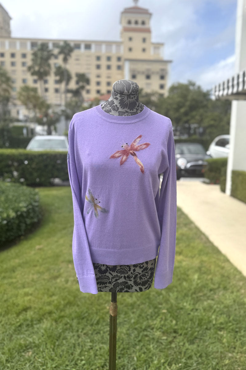 Dragonfly Embroidery Sweater in Light Purple - Mildred Hoit