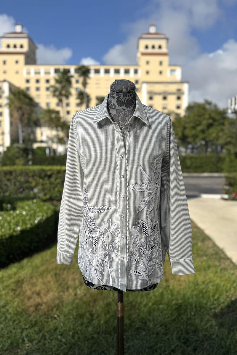 Elvira Grey and White Striped Blouse - Mildred Hoit