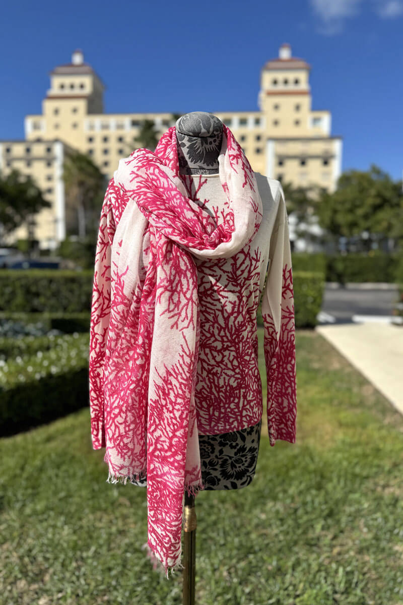 Richard Grand Fuchsia Coral Cashmere Scarf - Mildred Hoit