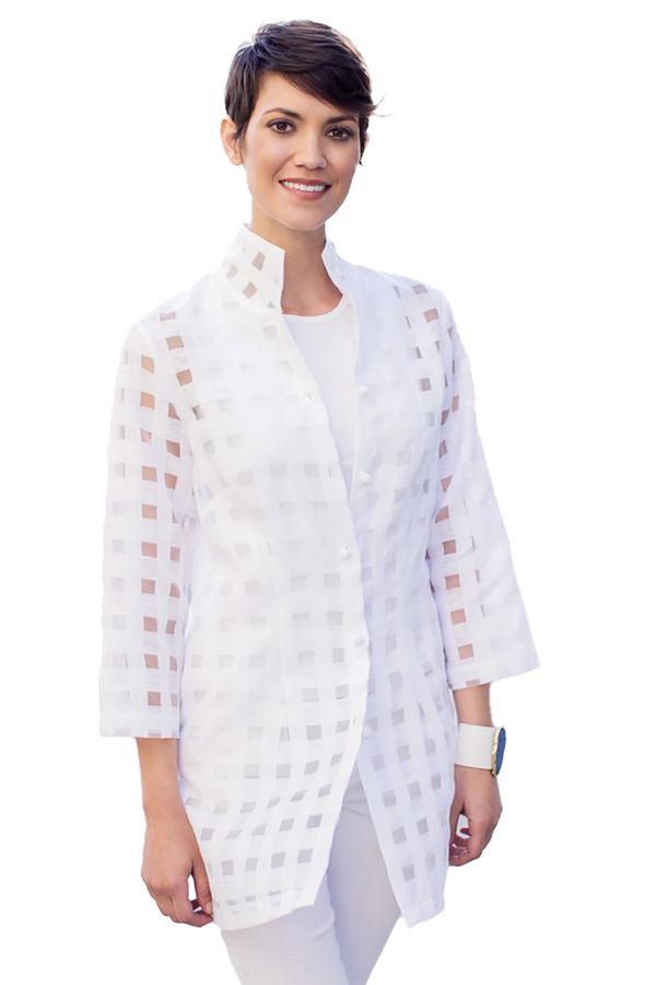 Connie Roberson Sheer Linen Plaid Jacket - White