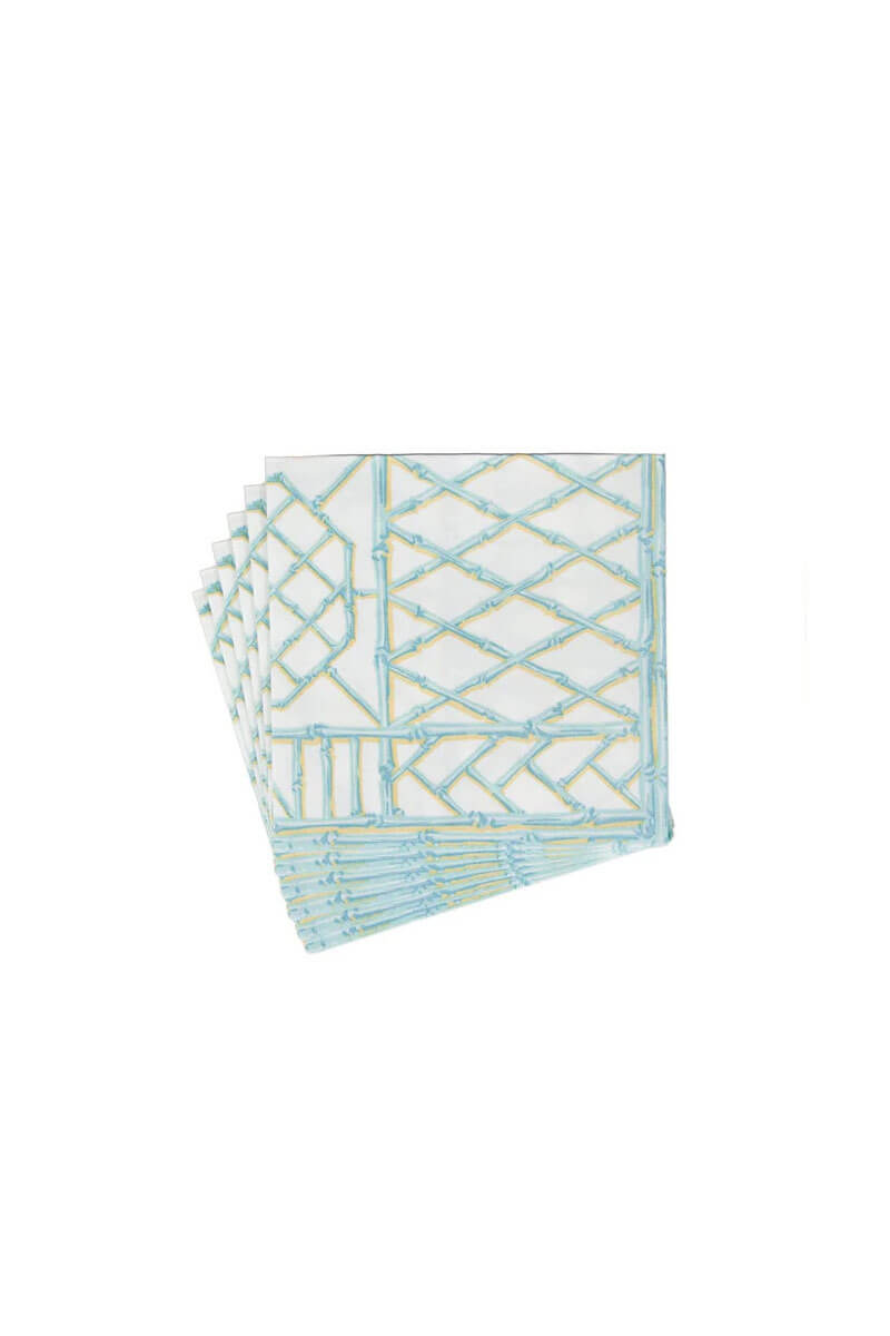 Caspari Bamboo Screen in Robin Egg's Blue Dinner Napkins - Mildred Hoit
