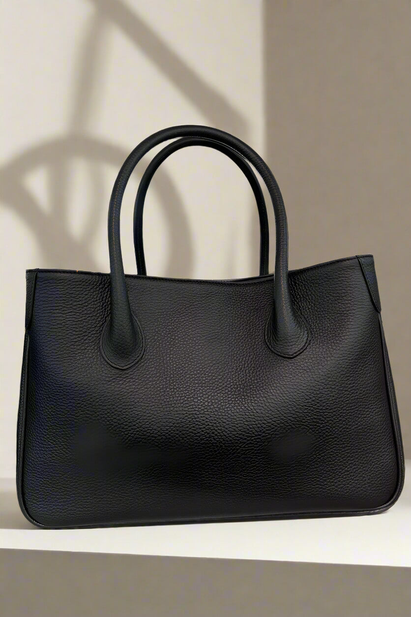 Large Deerskin Leather Handbag in Black - Mildred Hoit
