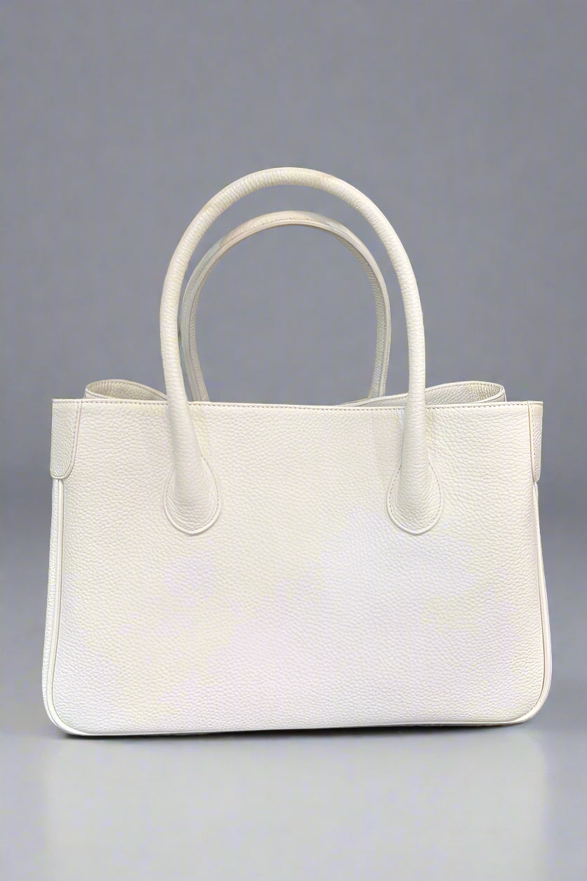 Large Deerskin Leather Handbag in White - Mildred Hoit