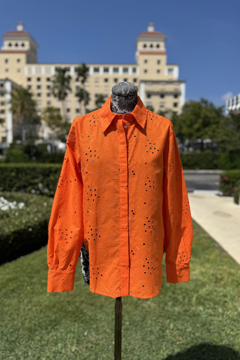 Orange Button Down Eyelet Blouse - Mildred Hoit