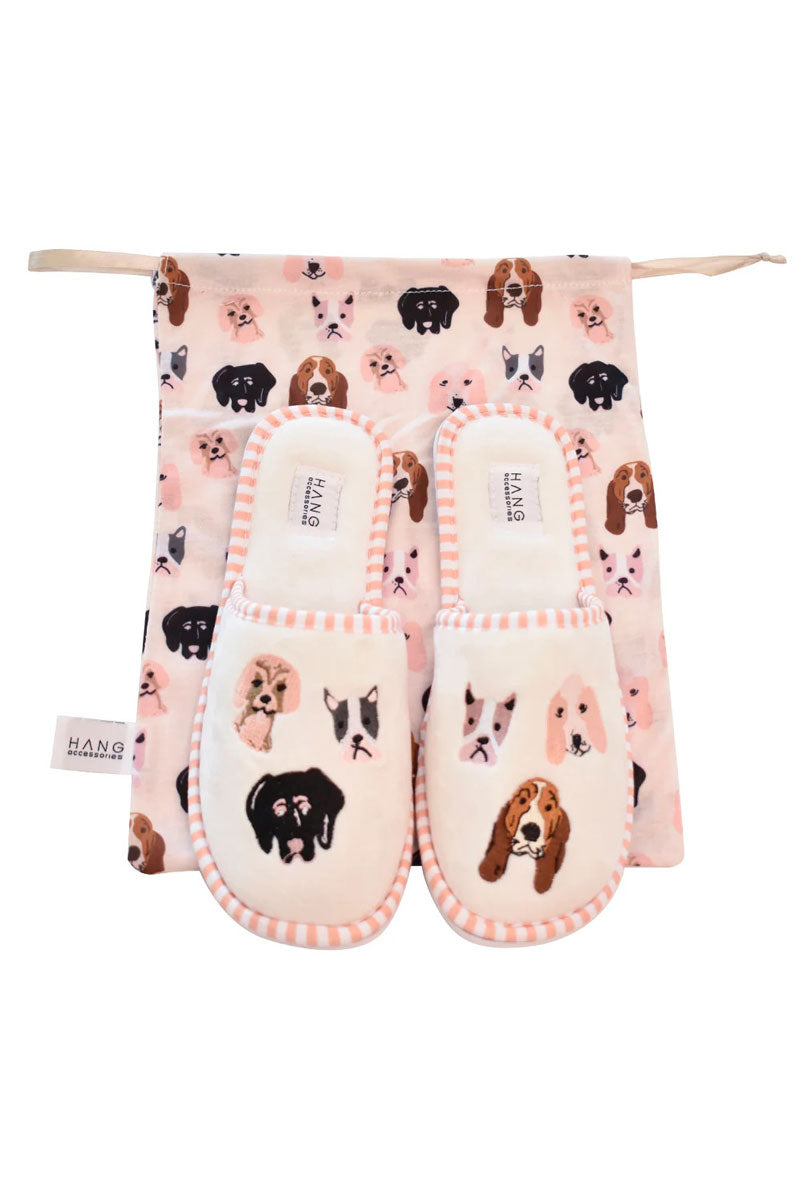 Dog Themed Foldable Travel Slippers in Medium - Mildred Hoit