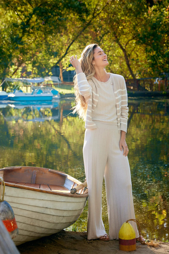 Striped Stone Cardigan in Stone - Mildred Hoit