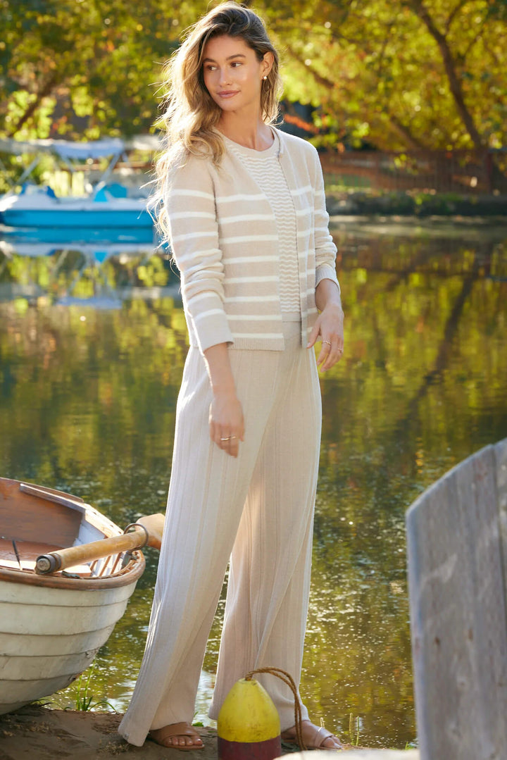 Striped Stone Cardigan in Stone - Mildred Hoit