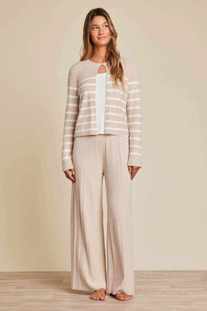 Striped Stone Cardigan in Stone - Mildred Hoit
