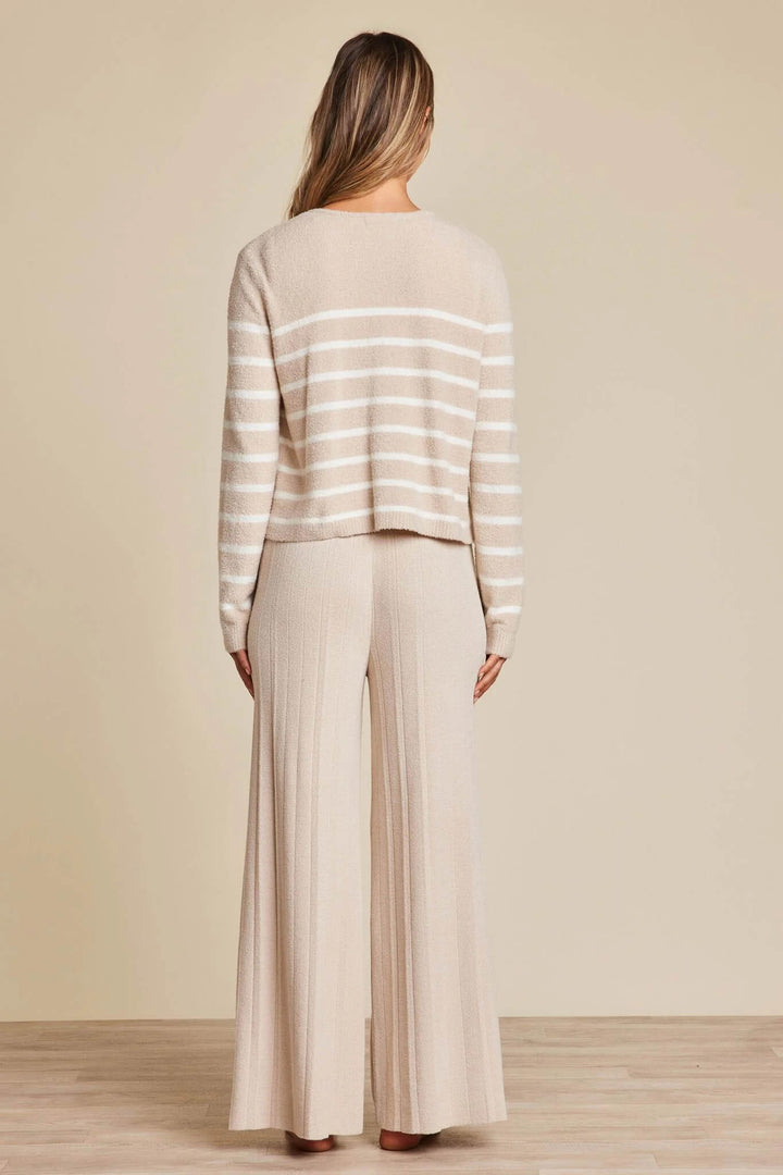 Striped Stone Cardigan in Stone - Mildred Hoit