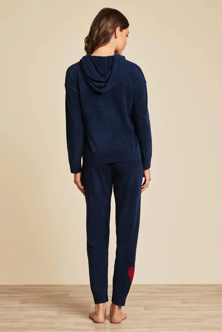 Navy Blue Embroidered Heart Print Pants - Mildred Hoit