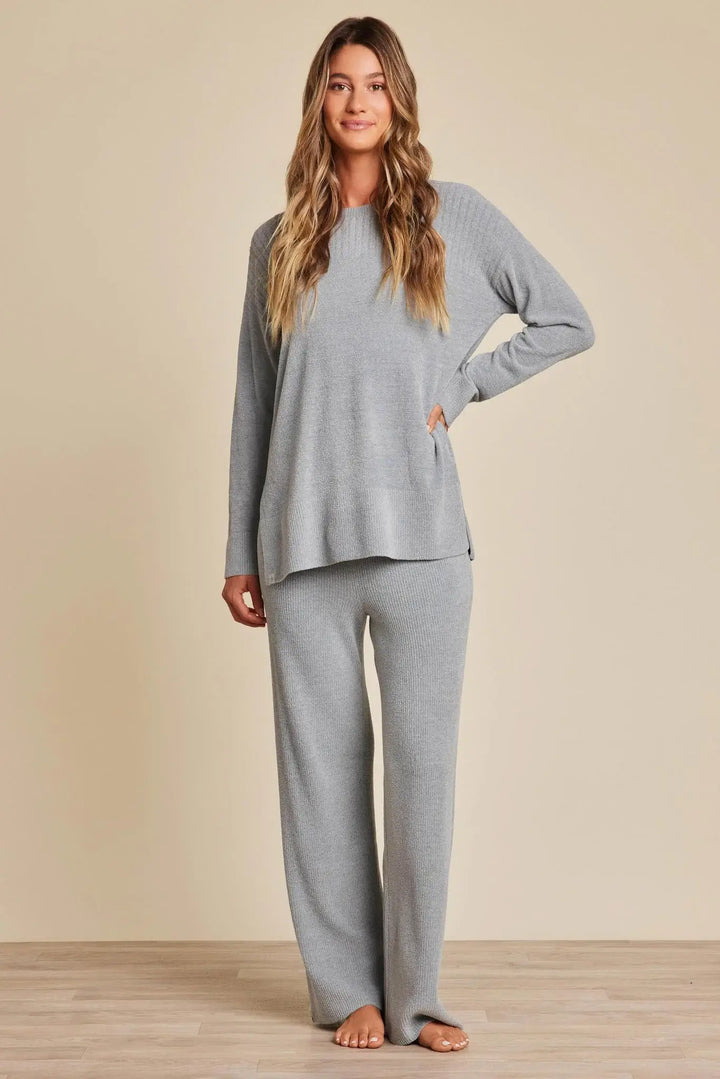 Crewneck Top with Slits in Moonbeam - Mildred Hoit