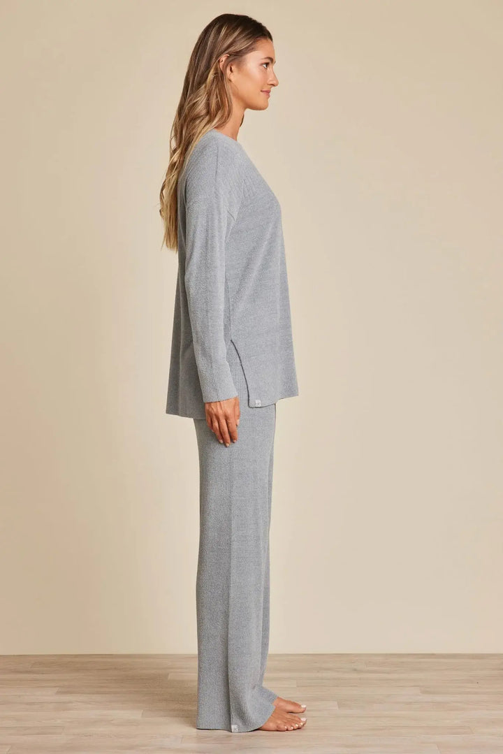 Crewneck Top with Slits in Moonbeam - Mildred Hoit
