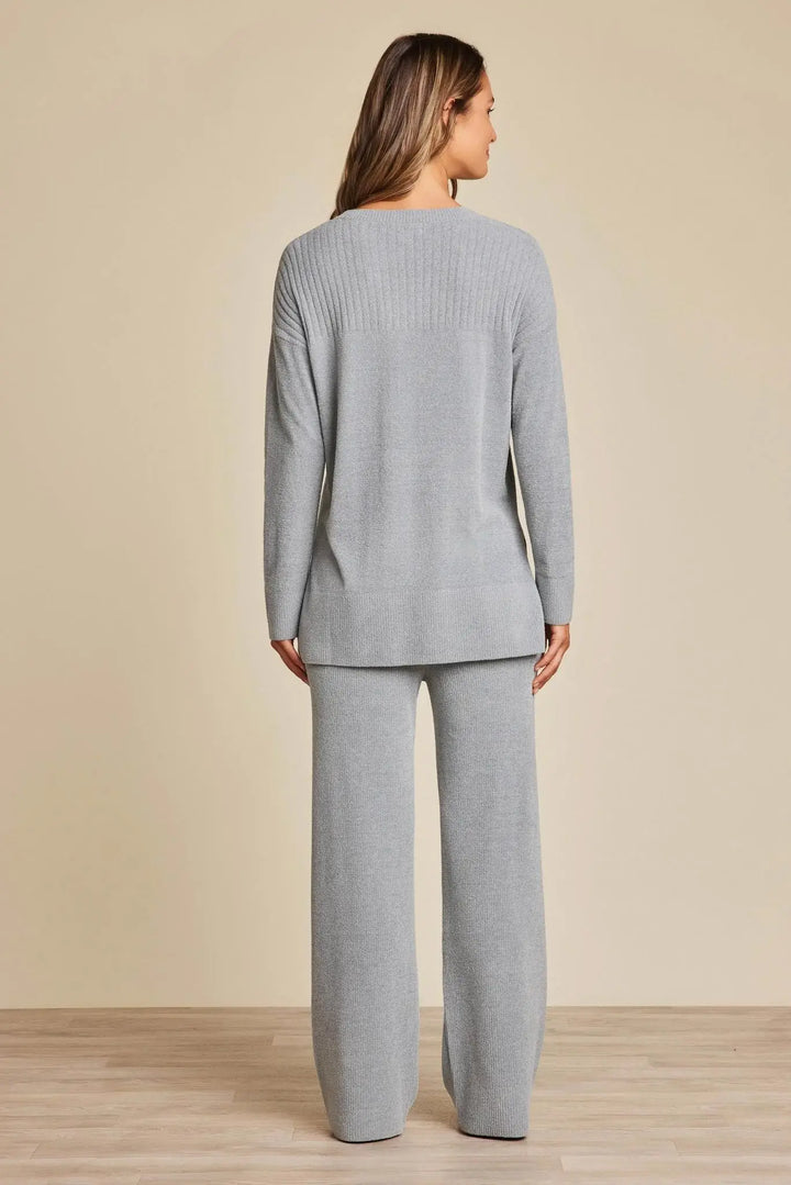 Crewneck Top with Slits in Moonbeam - Mildred Hoit