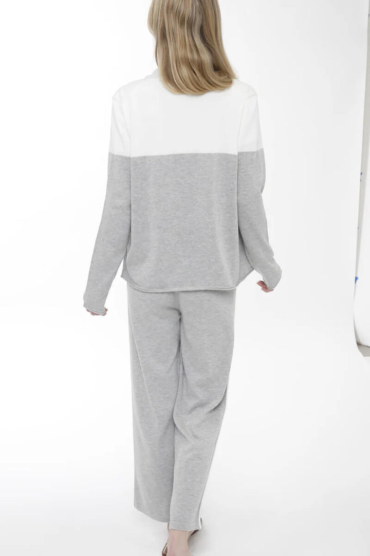 Long Sleeve Color Block Cardigan in Grey and White - Mildred Hoit