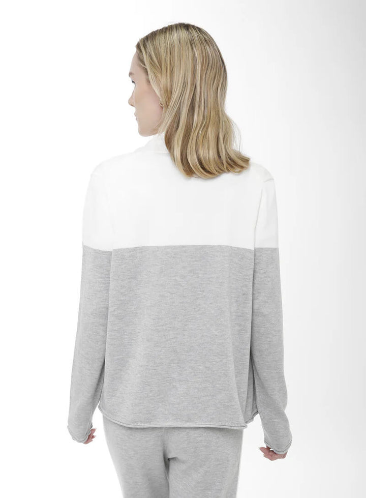 Long Sleeve Color Block Cardigan in Grey and White - Mildred Hoit
